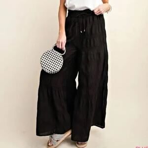 Kori Women's Boho Harper Wide Leg Tiered Black Pants Size S/M